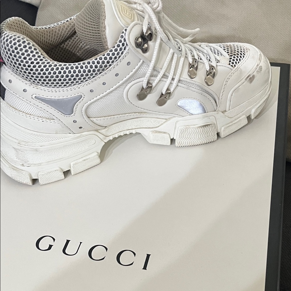 Gucci White and Silver Chunky Sneakers